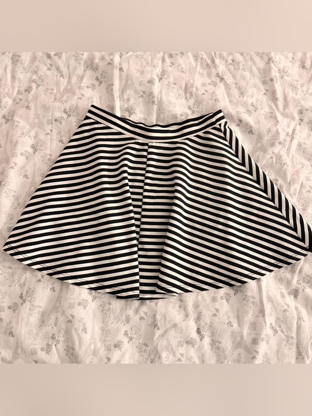 Black and White Striped Flared Skirt - Women's